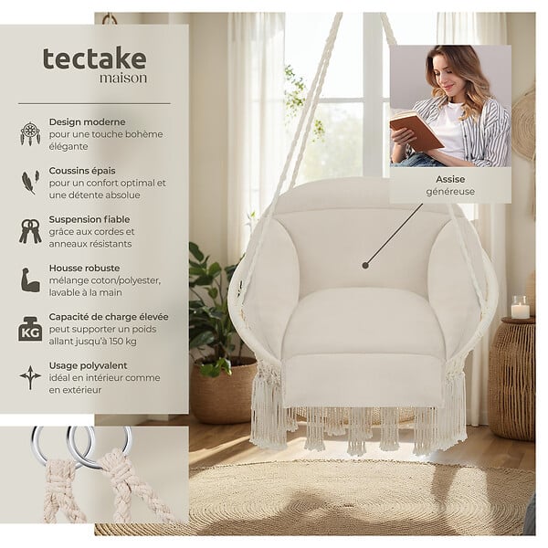 TECTAKE - Fauteuil suspendu Samira beige - large
