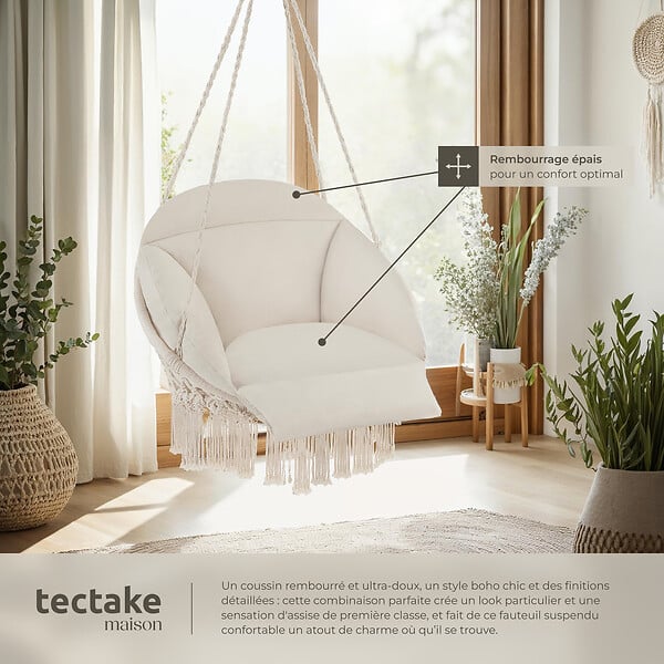 TECTAKE - Fauteuil suspendu Samira beige - large
