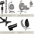 TECTAKE - Fauteuil suspendu ANIKA avec cadre et coussin 160kg gris clair - vignette