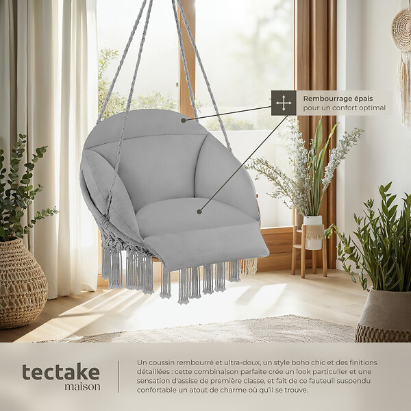 TECTAKE - Fauteuil suspendu Samira gris - large