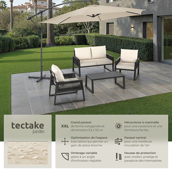 TECTAKE - Parasol 350 cm avec housse de protection beige - large
