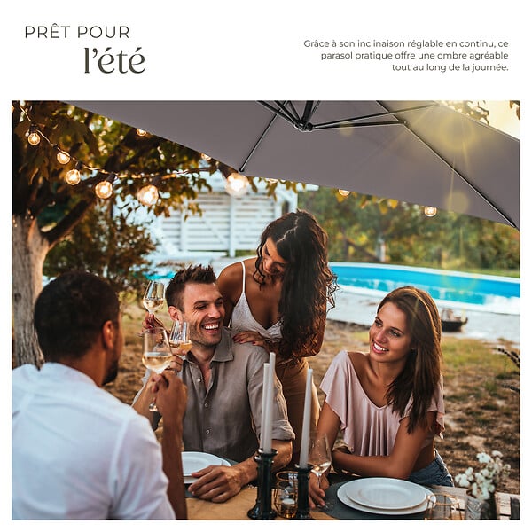 TECTAKE - Parasol déporté 3,5 m protection contre les uv ouverture par manivelle inclinable gris housse de protection incluse - large