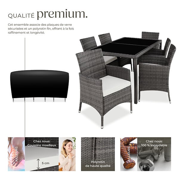 TECTAKE - Salon de jardin 6 places avec housse de protection gris/blanc - large