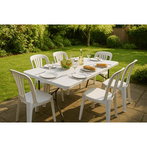 KZ GARDEN - Table de jardin pliante 8 places 180x75xH74 cm Blanche Polypropylène Haute resistance Camping Réceptions KZ GARDEN - large