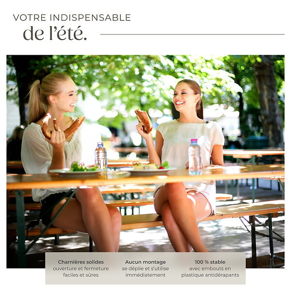 TECTAKE - Ensemble de tables et bancs pliable avec support parasol mobilier de jardin marron en acier sapin - large