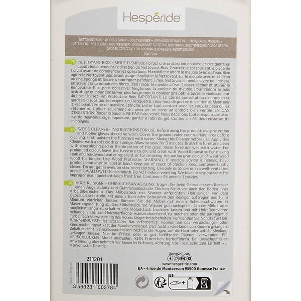 HESPERIDE - Nettoyant pour mobilier extérieur bois exotique 1L - large
