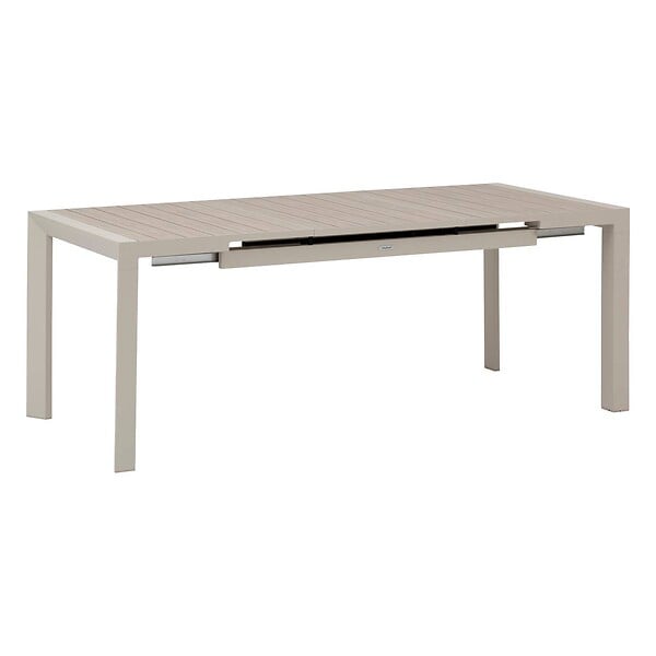 HESPERIDE - Table de jardin extensible "Évasion" effet bois lin & argile 8 places lates en aluminium - large