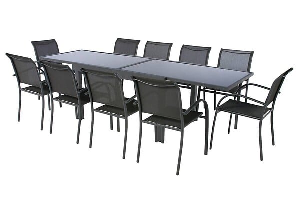 HESPERIDE - Table extensible rectangulaire en verre Piazza 6/10 places Gris anthracite - Hespéride - large