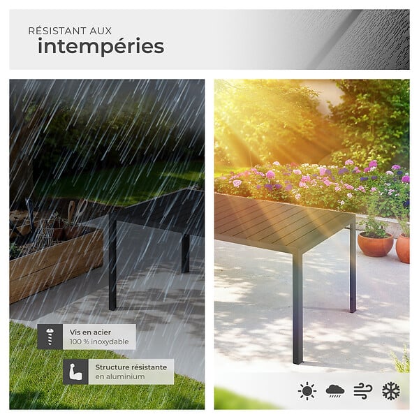 TECTAKE - Table de jardin en aluminium résistante intempéries et UV noir/noir - large