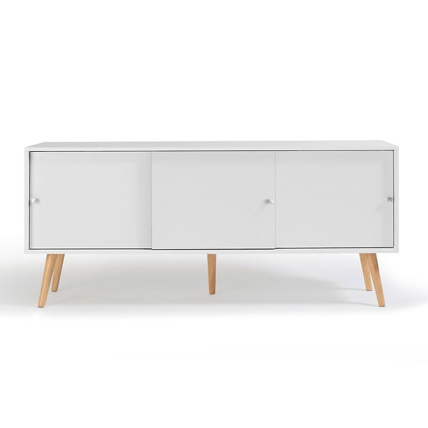ID MARKET - Buffet bas scandinave 135 cm EFFIE 3 portes bois blanc - large
