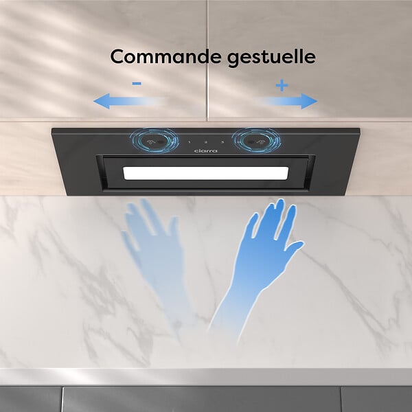 CIARRA - CIARRA Hotte Encastrable 60cm Groupe Filtrant 450m3/h 3 vitesses tactile et geste commande recyclage ou évacuation CD6931BK - large