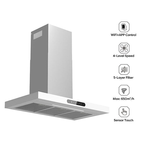 CIARRA - Hotte Connectée 90cm 650 m3/h App contrôle et Tactile Booster Fonction Verre Blanc CD9102W - large