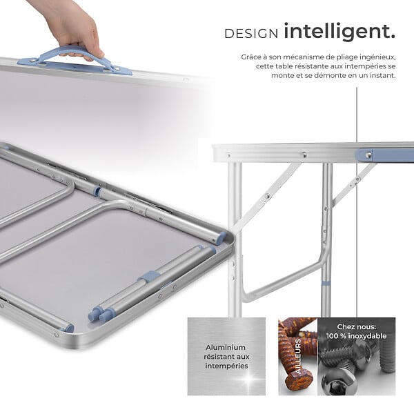 TECTAKE - Table pliante de camping en aluminium 75 x 55 x 68 cm gris - large
