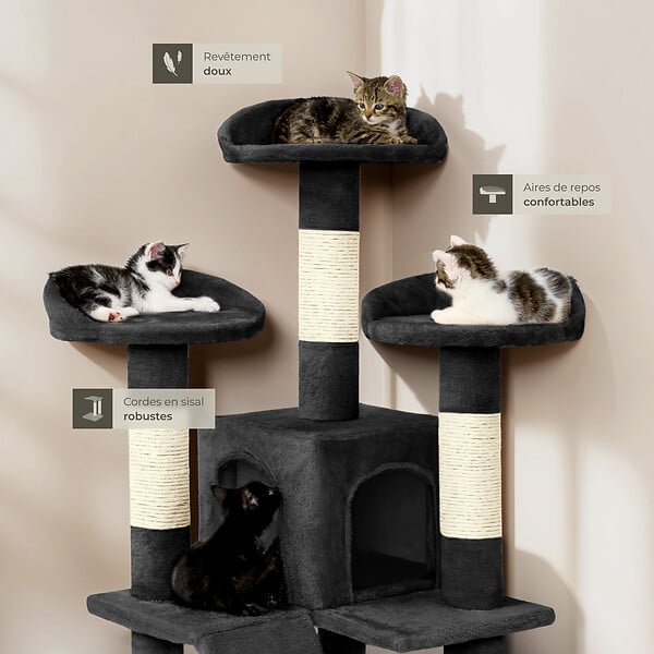 TECTAKE - Arbre à chat MOGLI 170 cm noir - large