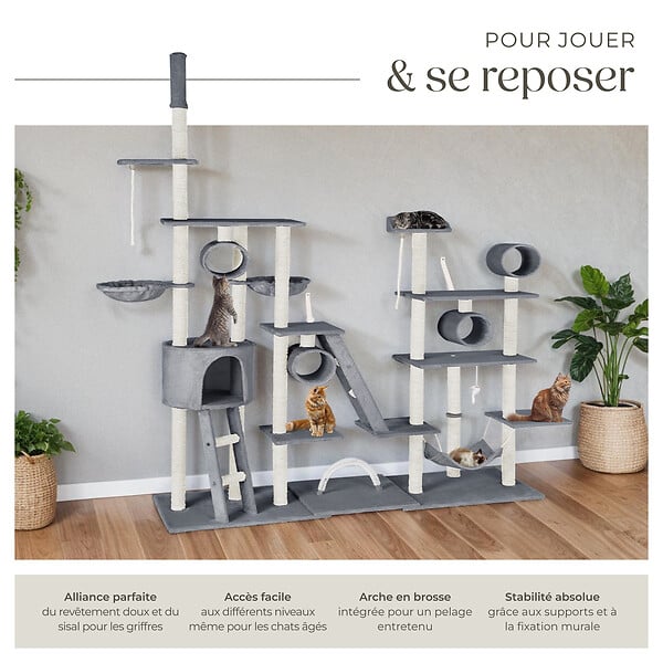 TECTAKE - Arbre à Chat Snooky 261 cm gris - large