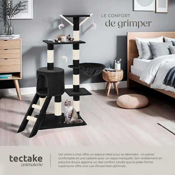 TECTAKE - Arbre à chat DOMINIQUE 142 cm noir - large