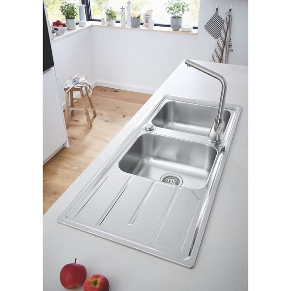 GROHE - Évier K200 GROHE 31564SD1 1 bac + 1/2 bac + 1 égouttoir - inox - large