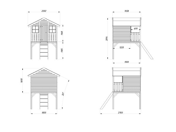 PALMAKO - Cabane sur pilotis Toby bois épicéa - L.212xH.286,5xP.281cm - large