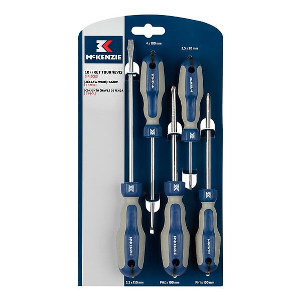 MC KENZIE - Coffret de tournevis bi-matière - 5 pièces - large