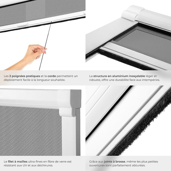 TECTAKE - Moustiquaire store enroulable fenêtre blanc aluminium 130x160cm réglable anti-insectes fibre de verre résistant UV intérieur extérieur - large