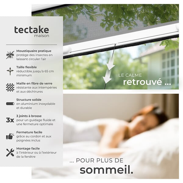 TECTAKE - Moustiquaire enroulable fenêtre store aluminium blanc 110x160cm filet fibre verre anti insectes protection UV rideau ajustable grille - large