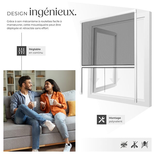 TECTAKE - Moustiquaire enroulable fenêtre store aluminium blanc 110x160cm filet fibre verre anti insectes protection UV rideau ajustable grille - large