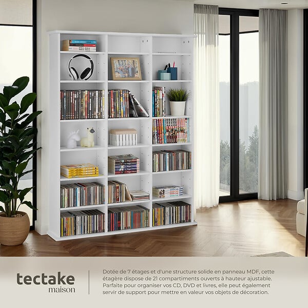 TECTAKE - Étagère bibliothèque Stevie 105,5x19x136,5cm blanc mat - large