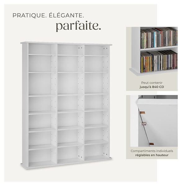 TECTAKE - Étagère bibliothèque Stevie 105,5x19x136,5cm blanc mat - large