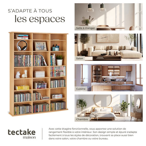 TECTAKE - Étagère bibliothèque Stevie 105,5x19x136,5cm marron hêtre - large