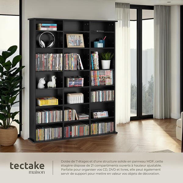 TECTAKE - Étagère bibliothèque Stevie 105,5x19x136,5cm noir - large