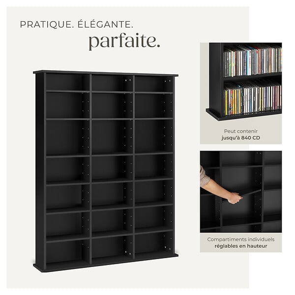 TECTAKE - Étagère bibliothèque Stevie 105,5x19x136,5cm noir - large