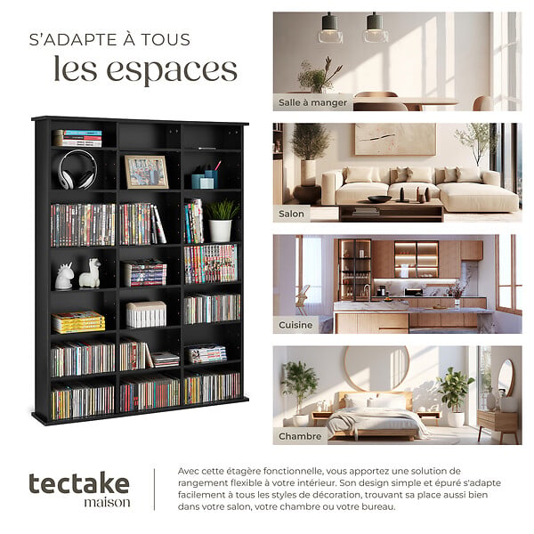 TECTAKE - Étagère bibliothèque Stevie 105,5x19x136,5cm noir - large