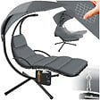 TECTAKE - Fauteuil suspendu en acier gris avec pare-soleil et poche latérale ergonomique 195 cm - vignette