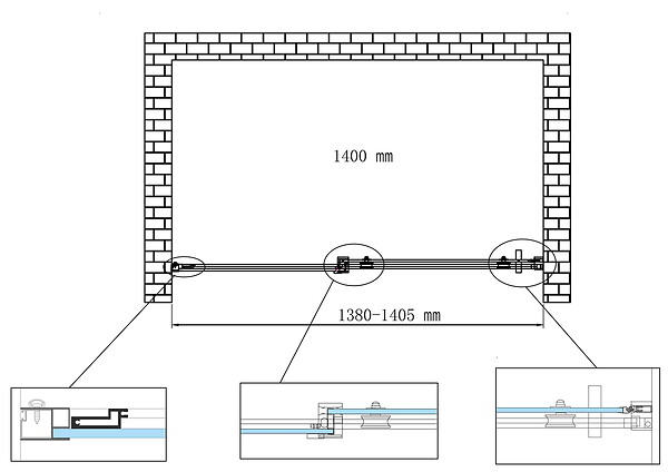 LANERI - Porte De Douche De 8 Mm Pour Installation En Niche H.190 Avec Ouverture Coulissante Et Rèversible – 140 Cm - large