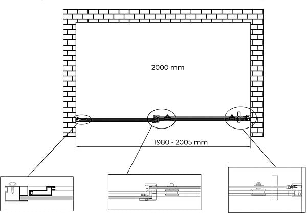 LANERI - Porte De Douche De 8 Mm Pour Installation En Niche H.190 Avec Ouverture Coulissante Et Rèversible – 200 Cm - large