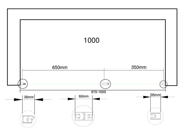 LANERI - Porte De Douche De 6 Mm Avec Un Petite Paroi Et Une Porte À Battant Dans La Même Ligne – 97-100 Cm - large