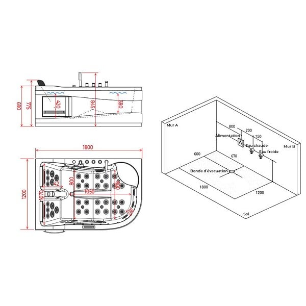 DISTRIBAIN - Baignoire balnéo Kalliste Droite 47 jets Whirlpool - large
