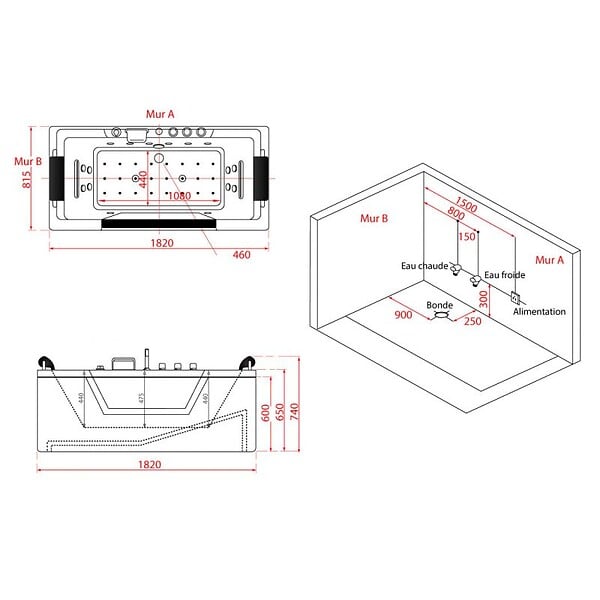 DISTRIBAIN - Baignoire balnéo Océanie 40 jets Whirlpool - large