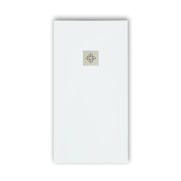STANO - Receveur de douche 80 x 130 cm extra plat PURE en résine surface ardoisée blanc Grille inox - large