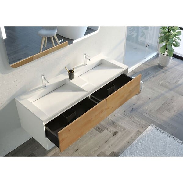 DISTRIBAIN - Meuble de salle de bain Portofino 1400 Blanc et Bois Naturel - large
