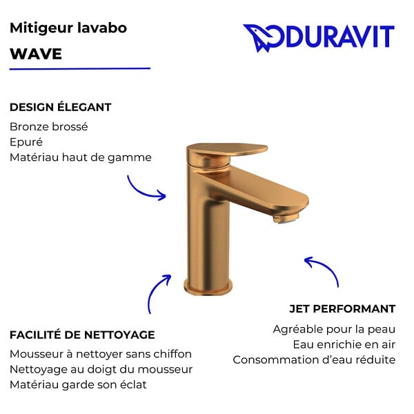 DURAVIT - Mitigeur lavabo Wave M sans vidage bronze brossé - large