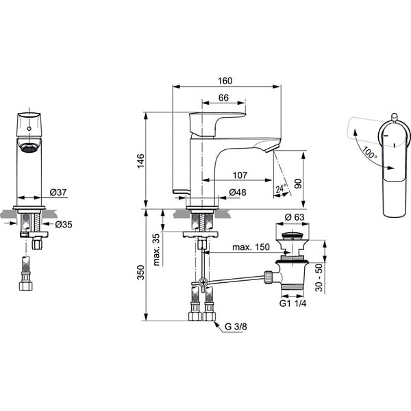 IDEAL STANDARD - Mitigeur lavabo Connect Air avec tirette et vidage Or - large