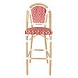 OVIALA - Chaise haute de jardin en alumunium et rotin synthétique blanc + rouge - Belleville - vignette