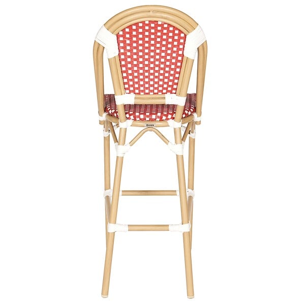 OVIALA - Chaise haute de jardin en alumunium et rotin synthétique blanc + rouge - Belleville - large