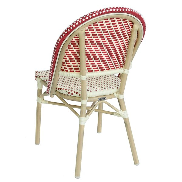 OVIALA - Chaise de terrasse bistrot parisien en aluminium et rotin rouge - Marais - large