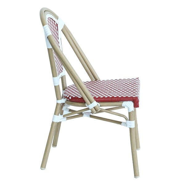 OVIALA - Chaise de terrasse bistrot parisien en aluminium et rotin rouge - Belleville - large