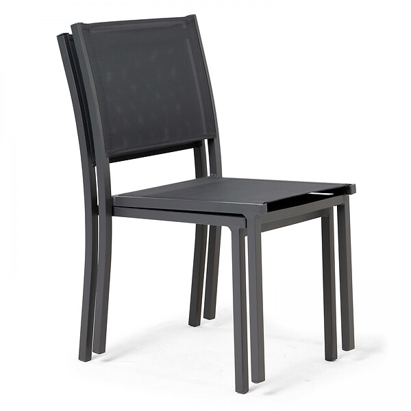 OVIALA - Lot de 2 chaises de jardin aluminium et textilène gris - Nice - large