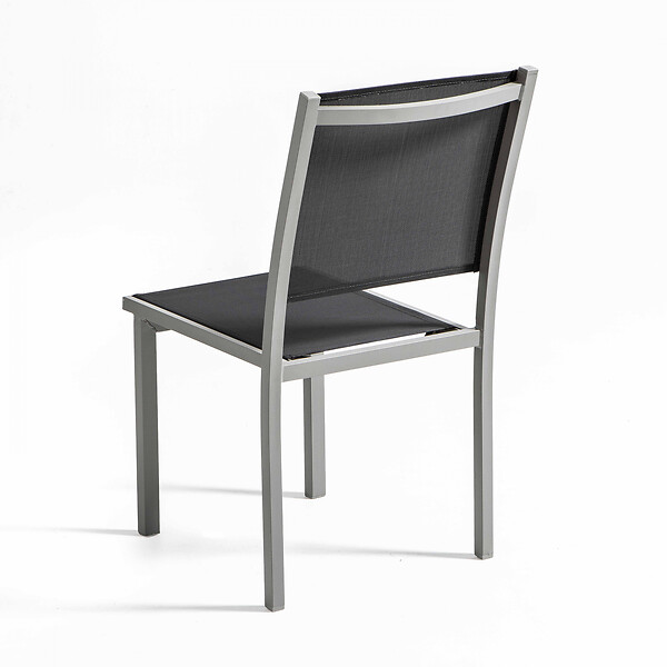 OVIALA - Lot de 2 chaises de jardin en aluminium et textilène gris - Ajaccio - large