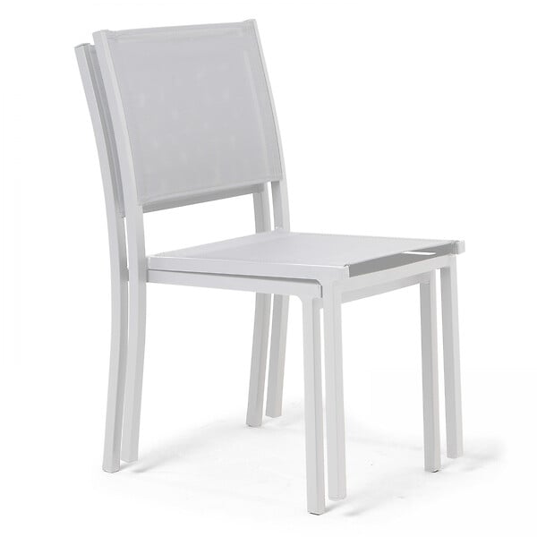 OVIALA - Lot de 2 chaises de jardin aluminium et textilène blanc - Nice - large