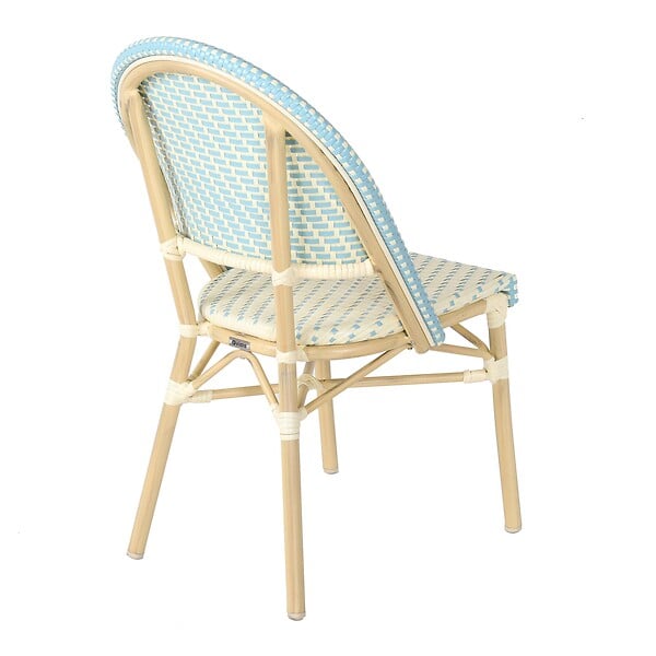 OVIALA - Chaise de terrasse bistrot parisien en aluminium et rotin bleu - Marais - large